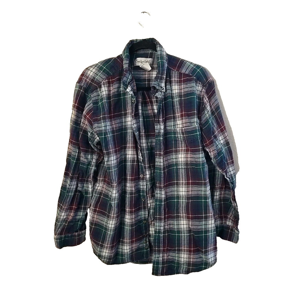 Vintage Sedgefield Green Plaid Long‎ Sleeve Button Down Shirt Men's Size Large